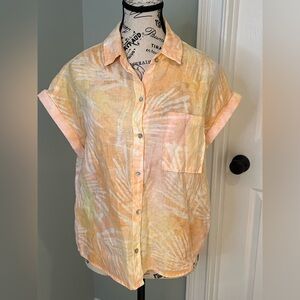 BELLA DAHL sunset palm linen camp shirt in sunset | Size XS | Like New